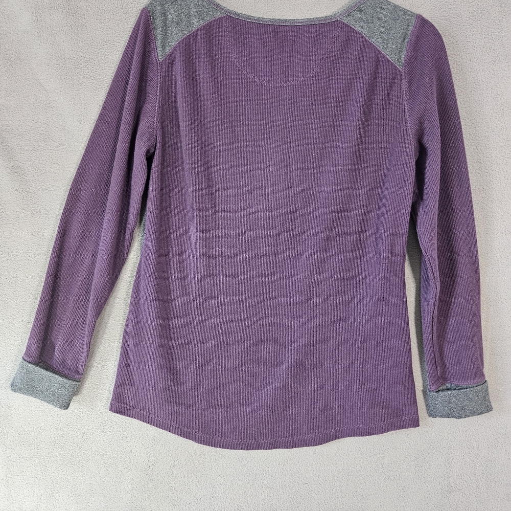 Eddie Bauer Womens L Henley Thermal Waffle Knit Purple Gray Long Sleeve Outdoor - Picture 9 of 9